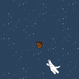 brown objects falling from the sky while dinosaur moves horizontally across the screen